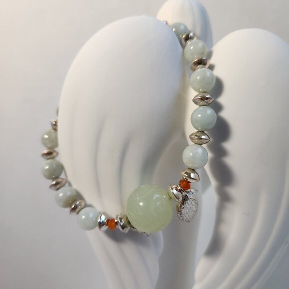 VTG 90s Chalcedony Jadeite Carnelian 925 Beaded Toggle Bracelet 7.5" Adjustable - Picture 5 of 9